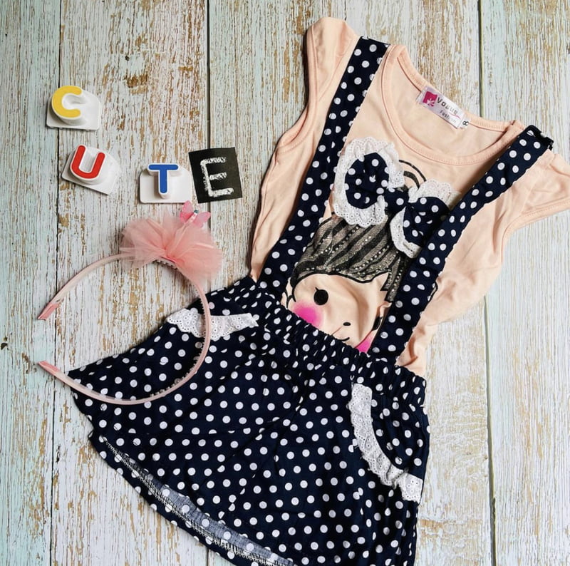 Pink and Blue Polka Dotted Cotton Dress Pink and Blue Polka Dotted Cotton Dress