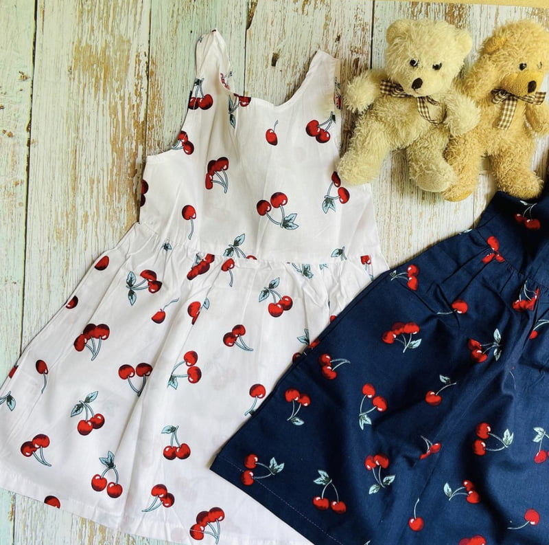 White Cotton Summer Dress with Cherry Prints White Cotton Summer Dress with Cherry Prints