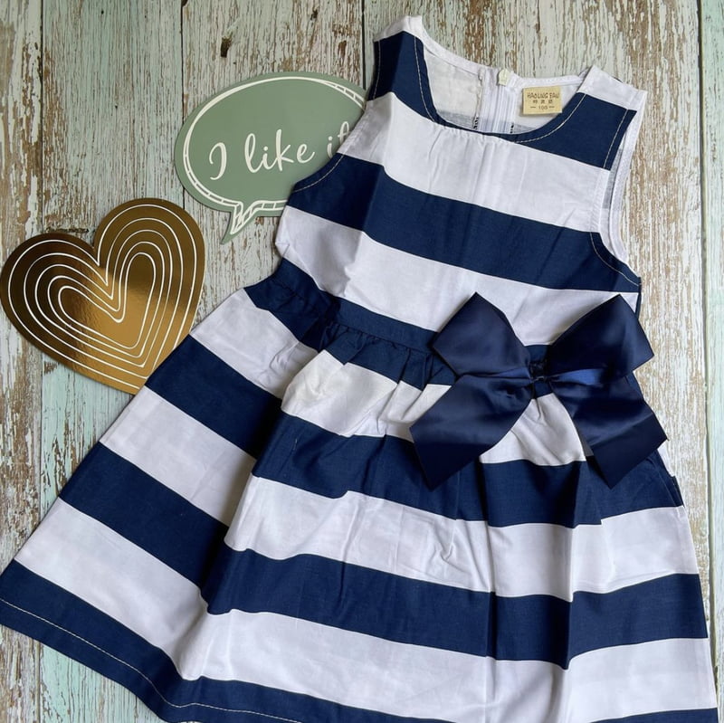 Blue Striped Dress with Bow Blue Striped Dress with Bow