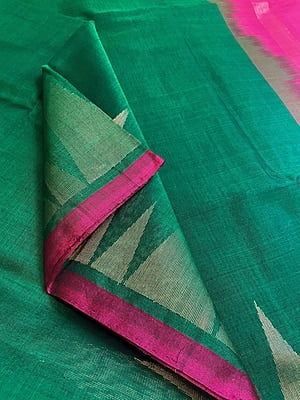 Green Silk Cotton Saree with Gopuram Motifs