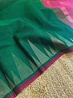 Green Silk Cotton Saree with Gopuram Motifs