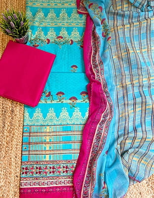 Blue Printed Lawn Cotton Suit