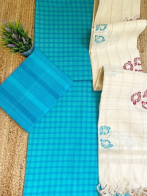 Blue Handloom Self-Checked Suit