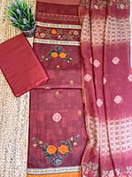 Maroon Cotton Printed Suit