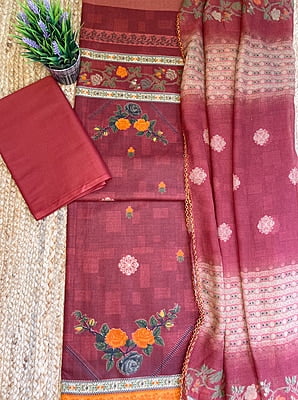 Maroon Cotton Printed Suit