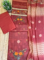 Maroon Cotton Printed Suit