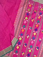 Deep pink saree with colourful woven pallu Deep pink saree with colourful woven pallu