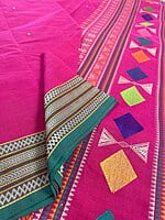 Deep pink saree with colourful woven pallu Deep pink saree with colourful woven pallu