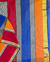 Handblock Printed Kasavu with Multicoloured Border Handblock Printed Kasavu with Multicoloured Border