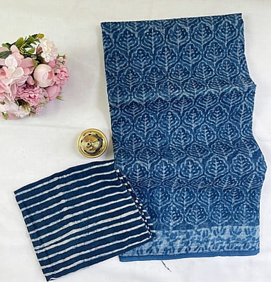 Indigo Floral Hand Block Printed Kota