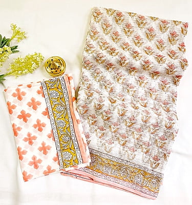 Floral Handblock Printed Kota Saree