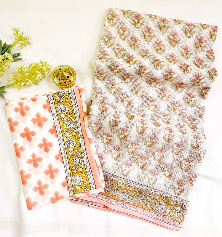 Floral Handblock Printed Kota Saree