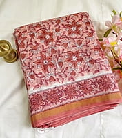 Pink Sanganeri Block Printed Saree