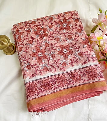 Pink Sanganeri Block Printed Saree