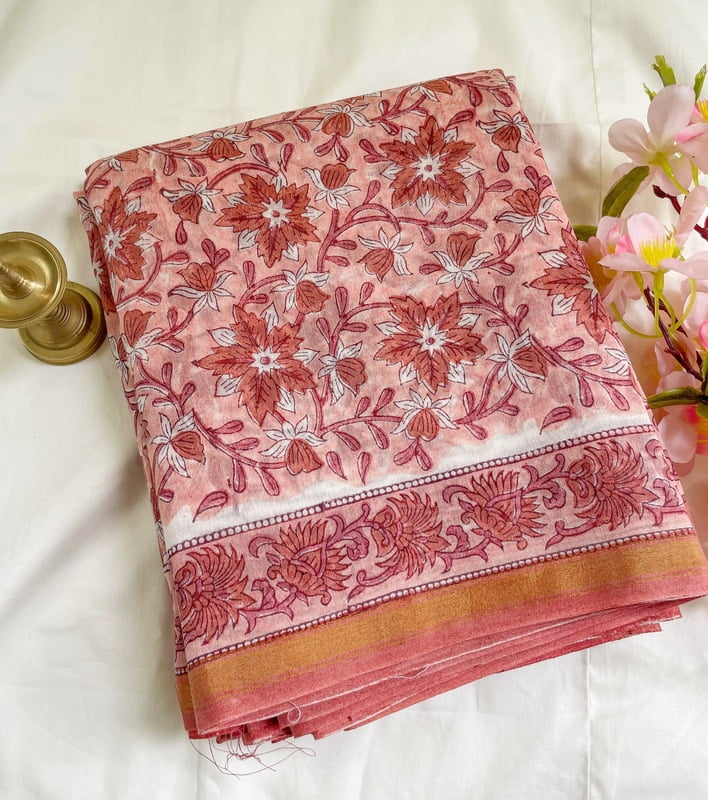 Pink Sanganeri Block Printed Saree