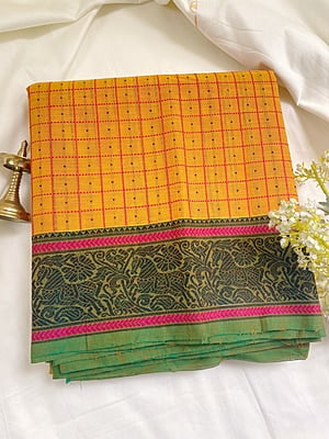 Lakshadeepam Yellow Handloom Cotton Saree