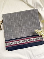 Grey Striped Handloom Cotton Saree