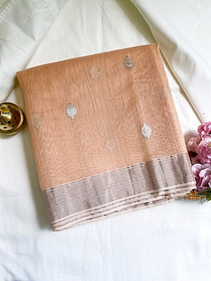 Peach Beige Chanderi Silk Cotton Saree