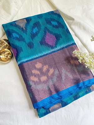 Blue Cotton Viscose Saree