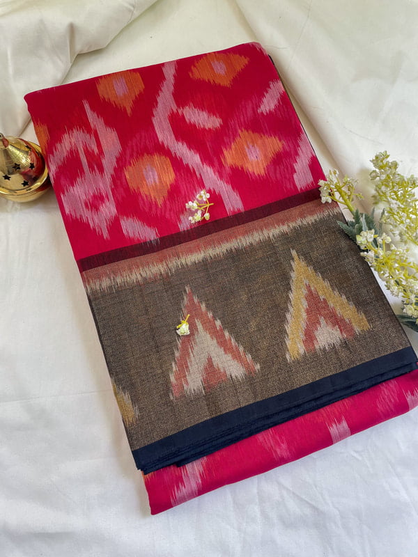 Bright Pink Cotton Viscose Saree Bright Pink Cotton Viscose Saree