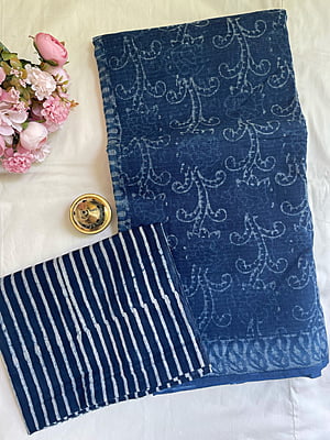 Indigo Kota Saree with Big Floral Prints