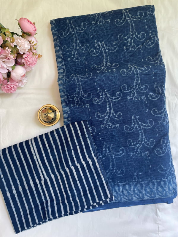 Indigo Kota Saree with Big Floral Prints Indigo Kota Saree with Big Floral Prints