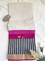 Kasavu with Handblock Prints Pink Border