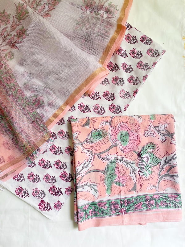 Pink Cotton Salwar Suit with Kota Dupatta