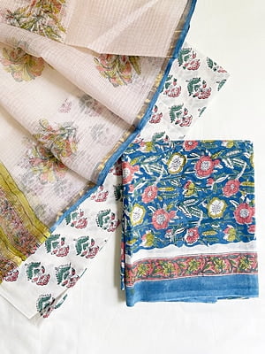Blue Cotton Suit with Kota Dupatta