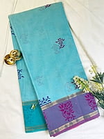 Blue Saree with Handblock Prints