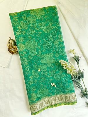 Green Floral Supernet Saree