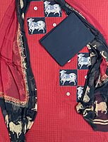 Red cotton salwar suit with patchwork Red cotton salwar suit with patchwork