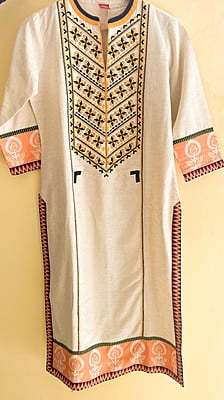 Cotton Suit with Embroidered Yoke