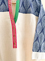 Cream with Printed Blue and Embroidery
