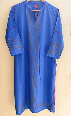 Blue Rayon Kurta with Gold Motifs