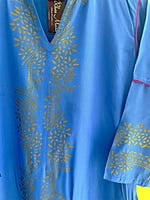 Blue Rayon Kurta with Gold Motifs