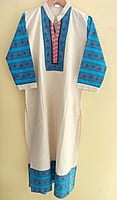 Cream Kurta Blue Embellished Yoke