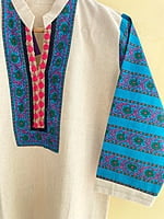 Cream Kurta Blue Embellished Yoke