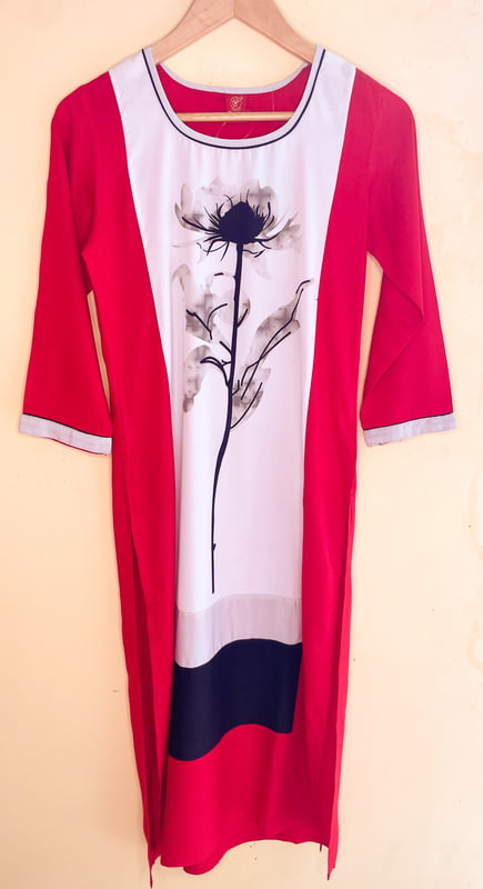 Bright Red Rayon Kurta