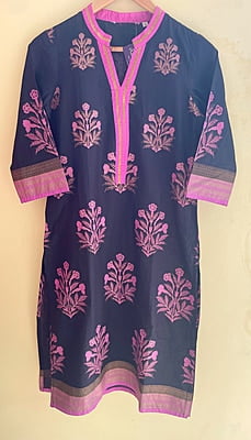 Black Cotton Kurta with Floral Prints