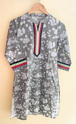 Grey Printed Cotton Kurti
