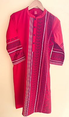 Red Cotton Printed Kurta