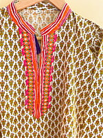 Printed Cotton Kurta with Embroidered Neckline Printed Cotton Kurta with Embroidered Neckline