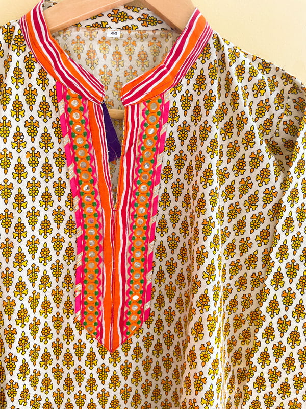 Printed Cotton Kurta with Embroidered Neckline Printed Cotton Kurta with Embroidered Neckline