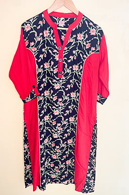 Black and Red Rayon Kurta