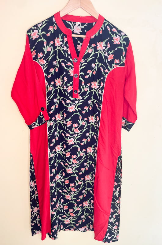Black and Red Rayon Kurta