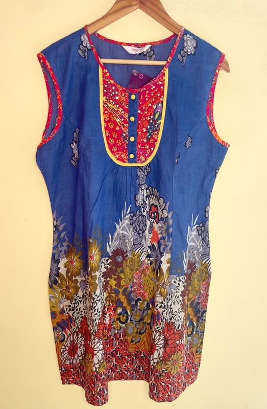 Blue Sleeveless Kurta with Sequence work