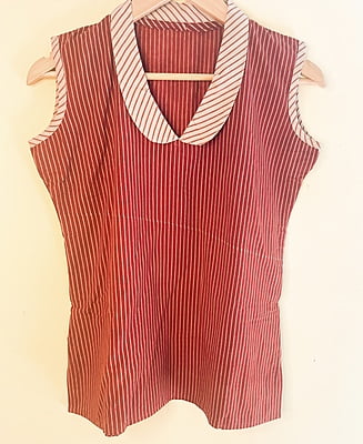 Red Handblock Printed Striped Short Top