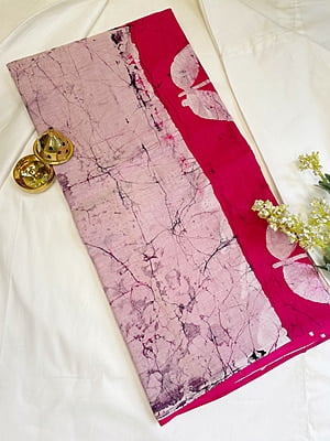 Pink and Off-White Mul Cotton Batik Saree