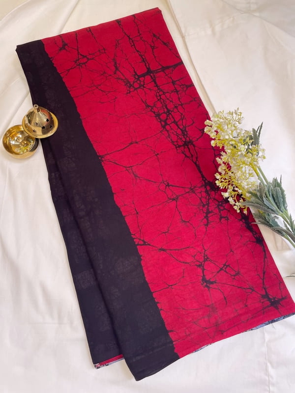 Red and Black Batik Saree